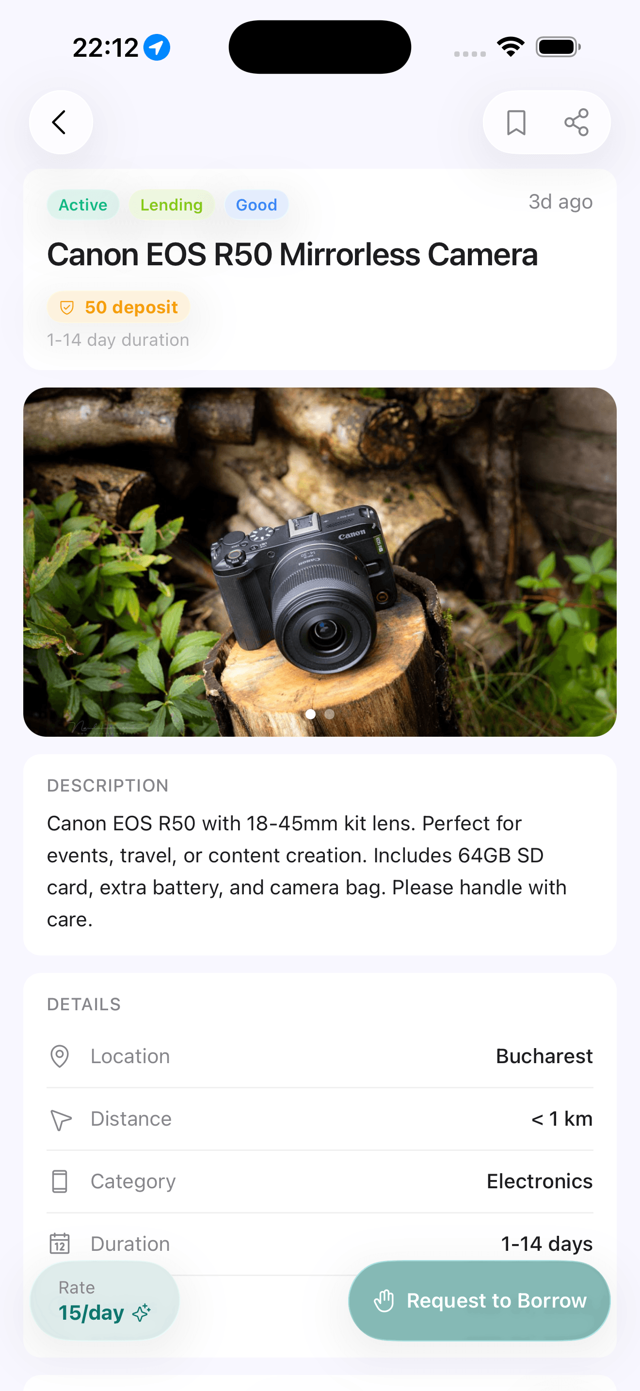 The HandIt borrow listings screen