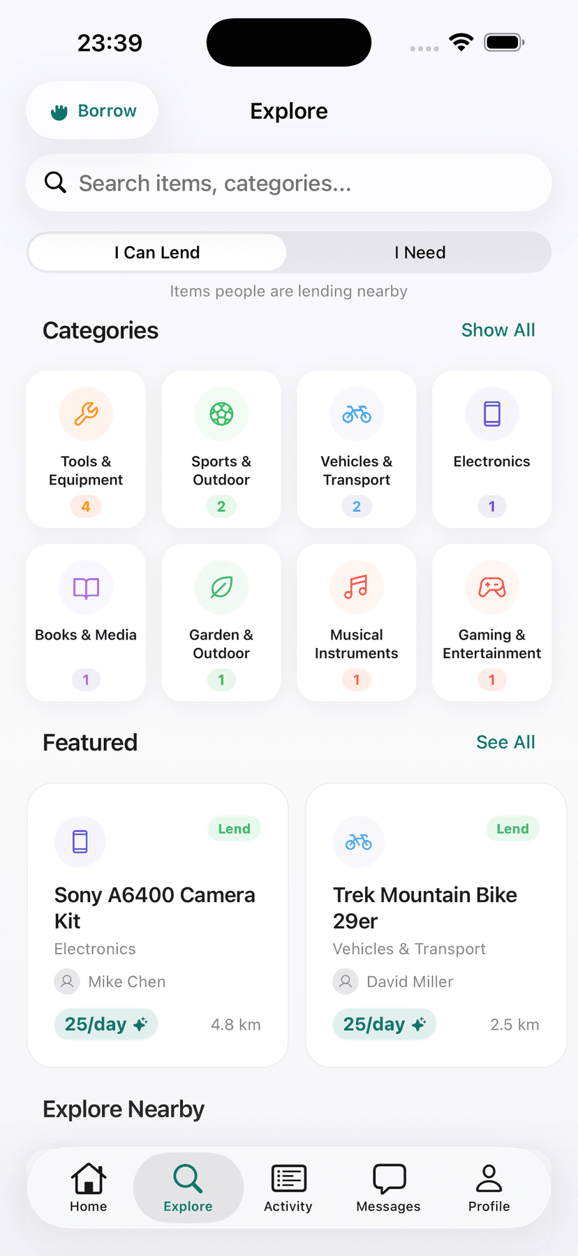 Borrow items nearby
